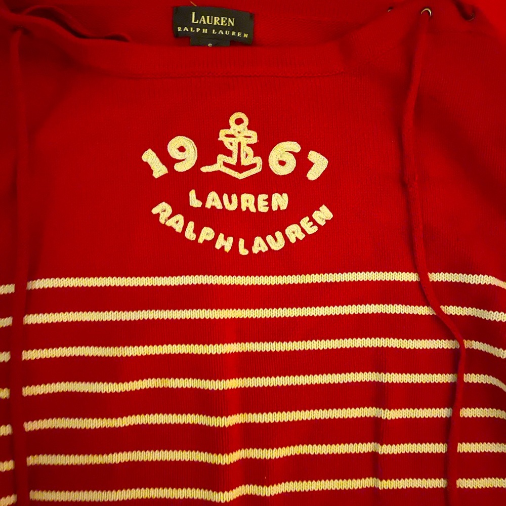 Red… Vintage Small .. Woman Lauren knitted sweater.. With the 1967 stitch.